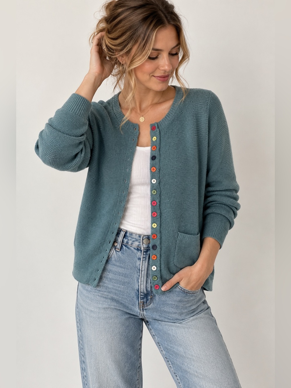 Tabitha Webb Anthropologie Lambswool Blend Cardigan Colorful Buttons Size Small